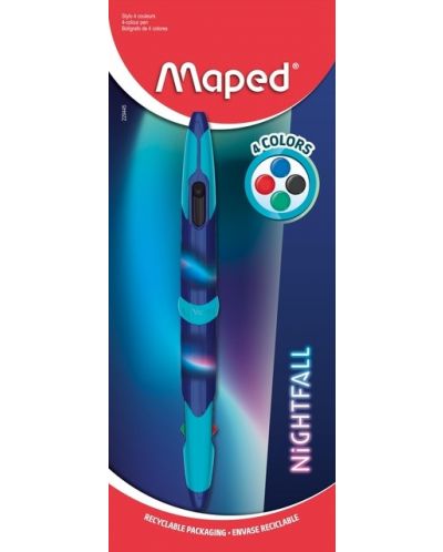 Химикалка Maped Nightfall - 4 цвята, 1 брой в блистер  - 1